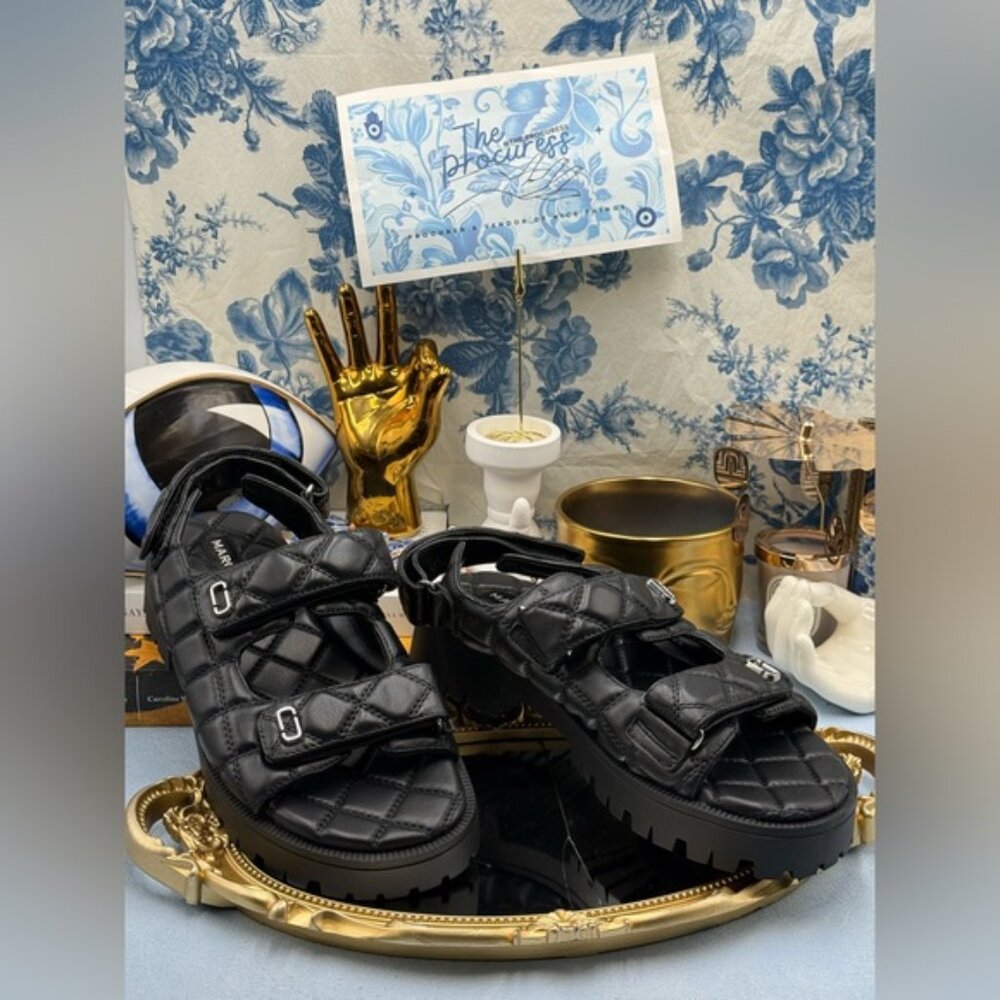 🆕 MARC JACOBS 🧿 NWOB The Quilted Sunny Leather Dad Sandals, Black - Sz 39 US 9 - Picture 2 of 16